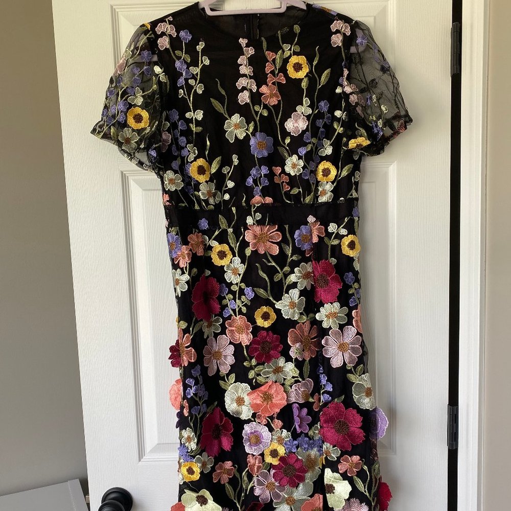 Floral Applique Slit Midi Dress